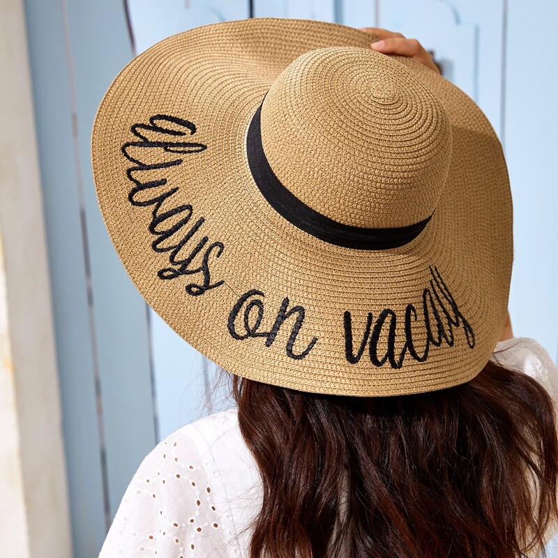 

Letter Graphic Wide Brim Straw Hat, Khaki