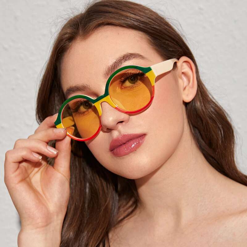 

Rainbow Round Frame Sunglasses With Case, Multicolor