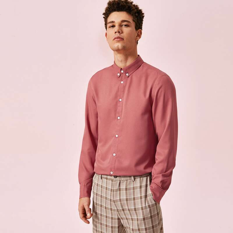 

Guys Solid Button Down Shirt, Red