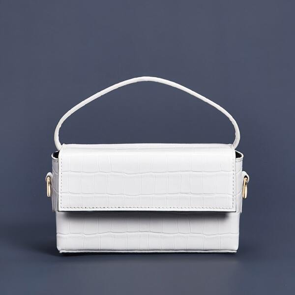 

Croc Embossed Structured Satchel Bag, White