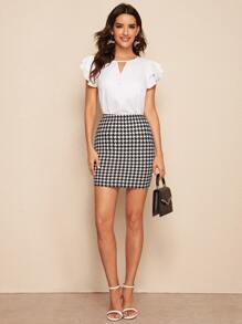 SHEIN Privé 千鳥格包臀半身裙 - 黑與白 - 查看 5