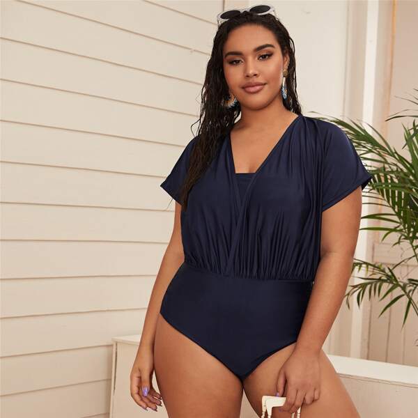 

Plus Ruched Detail Bandeau Bikini Swimsuit, Navy