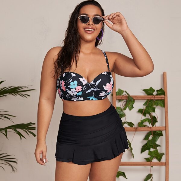 

Цветочное бикини размера плюс на косточках, Многоцветный