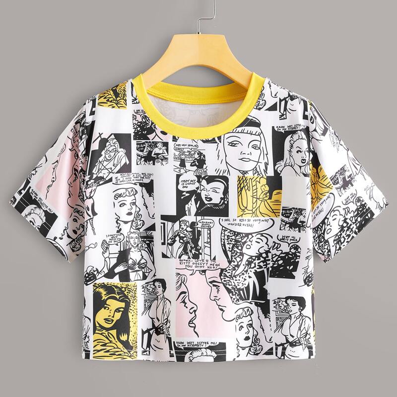 

Pop Art Print Crop Tee, Multicolor