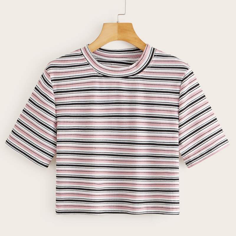 

Ribbed Striped Crop Tee, Multicolor