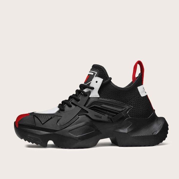 Men Lace-up Front Chunky Sneakers, Black