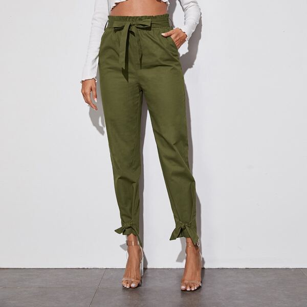 

Брюки с присборенной талией, узлом и поясом, Цвета хаки