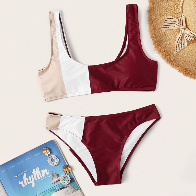 

Colorblock Scoop Neck Bikini Swimsuit, Multicolor