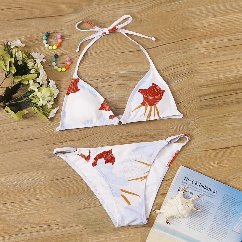 

Floral Print Halter Bikini Set, Multicolor