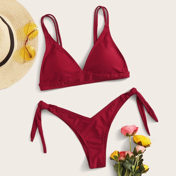 

Triangle Tie Side Bikini Swimsuit, Burgundy
