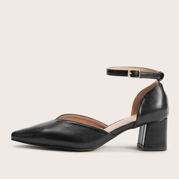

Point Toe Ankle Strap Heels, Black