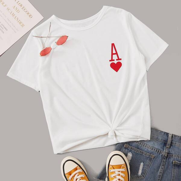 

Poker Card Print Round Neck Tee, White