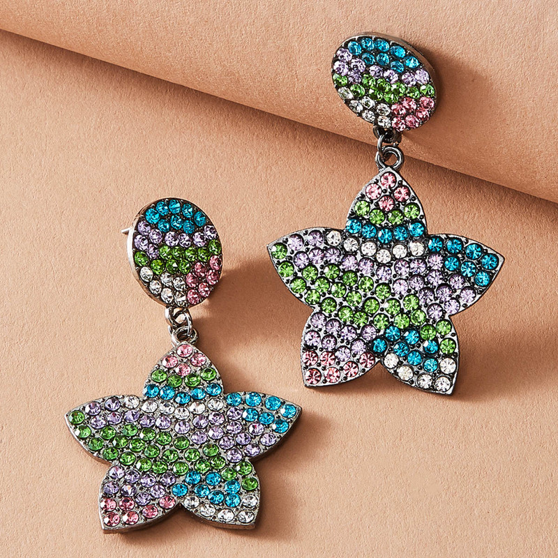 

1pair Rhinestone Engraved Star Drop Earrings, Multicolor