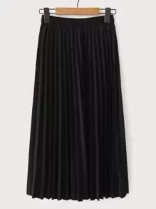 SHEIN Unity Plus Elastic Waist Pleated Skirt Fall Cloth For Women - Black - View 1