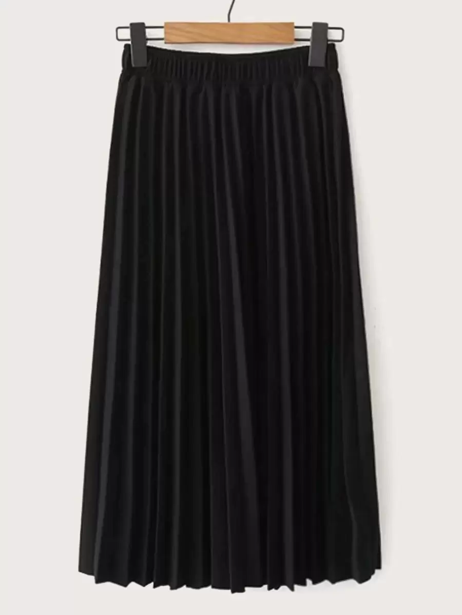 SHEIN Unity Plus Elastic Waist Pleated Skirt Fall Cloth For Women - Black - View 1