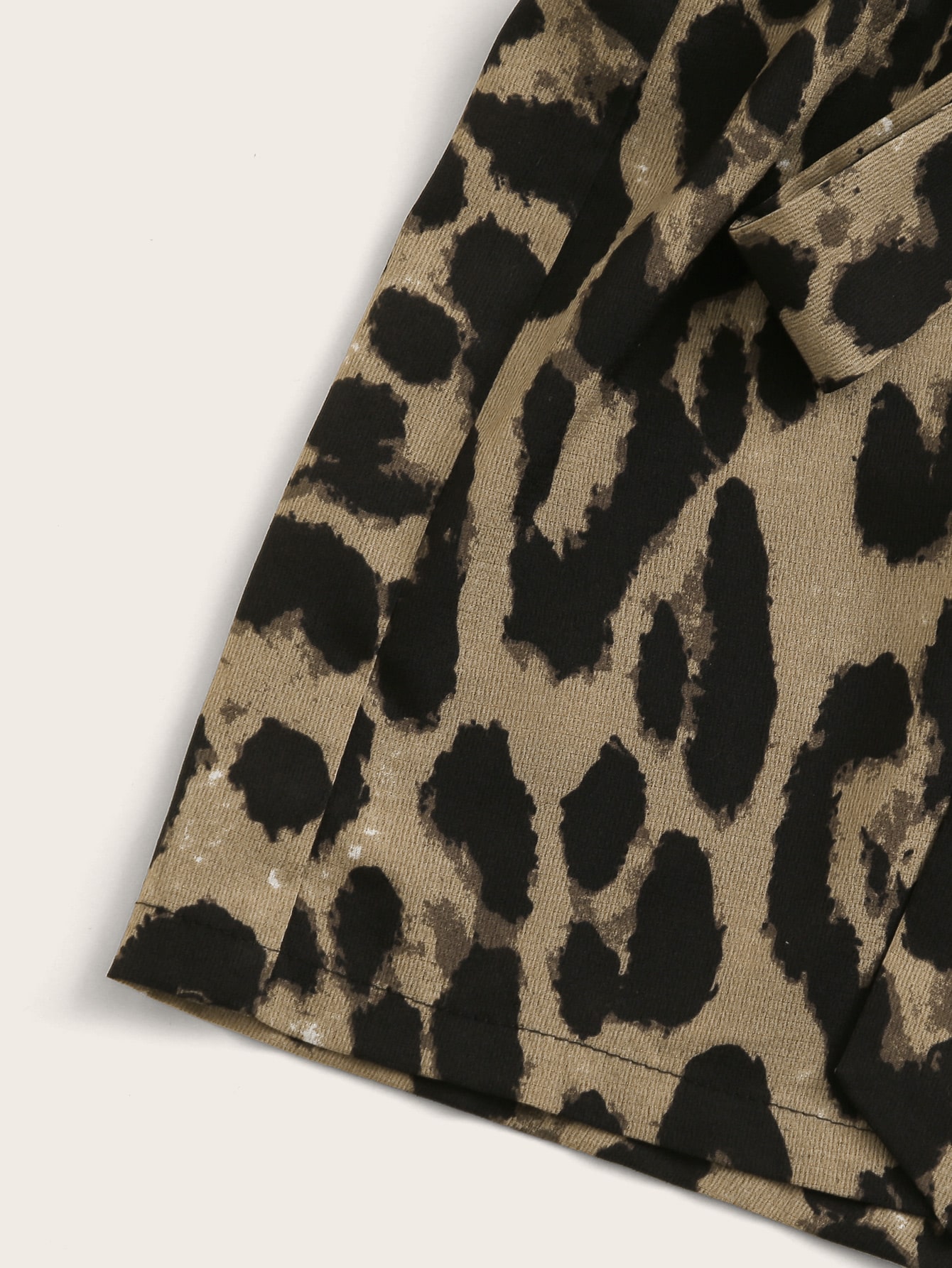 SHEIN Solid Tee & Leopard Print Paperbag Shorts Set SHEIN USA