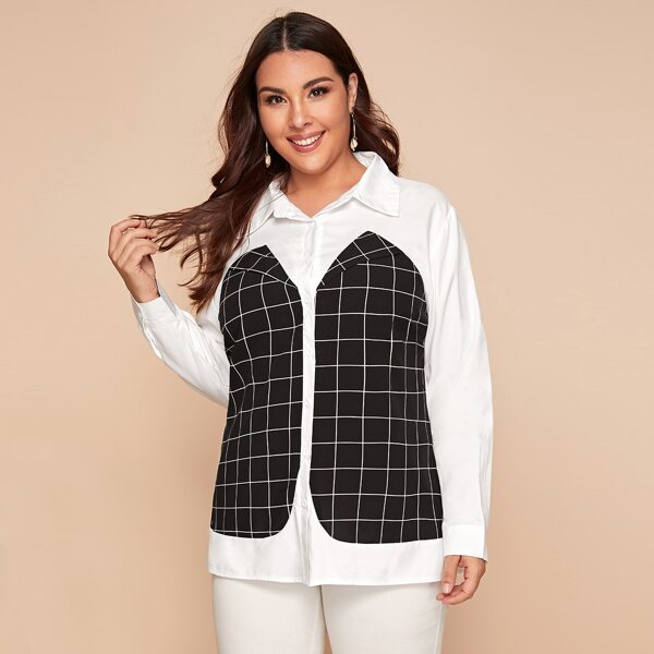 

Plus Two Tone Button Up Blouse, Black and white
