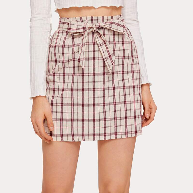 

Tie Front Plaid Mini Skirt, Multicolor