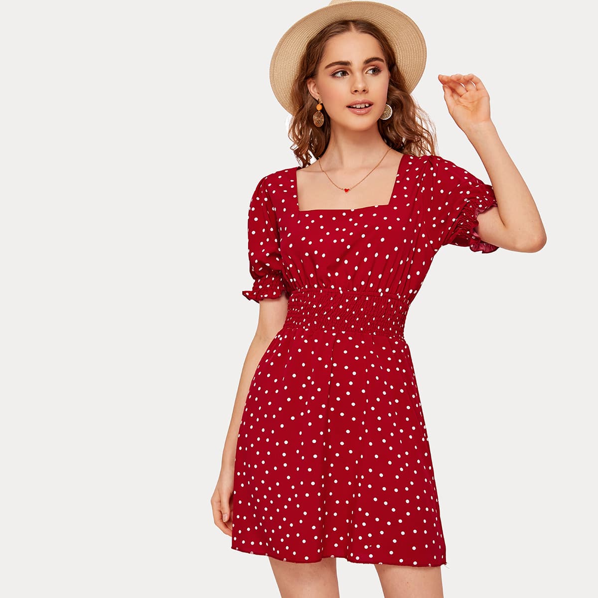 

Polka Dot Open Back Chiffon Dress, Red