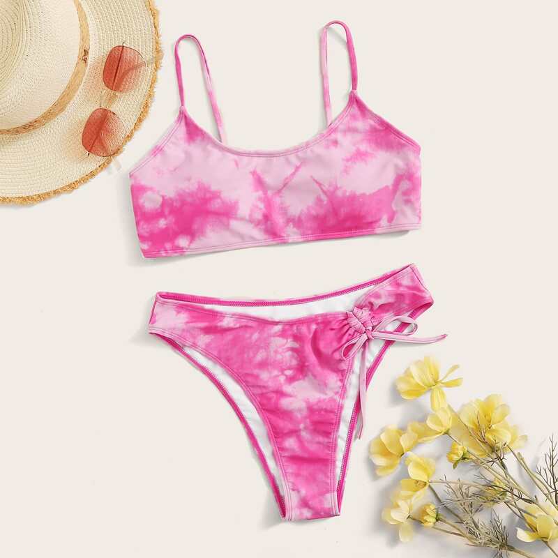 

Tie Dye High Leg Bikini Swimsuit, Pink