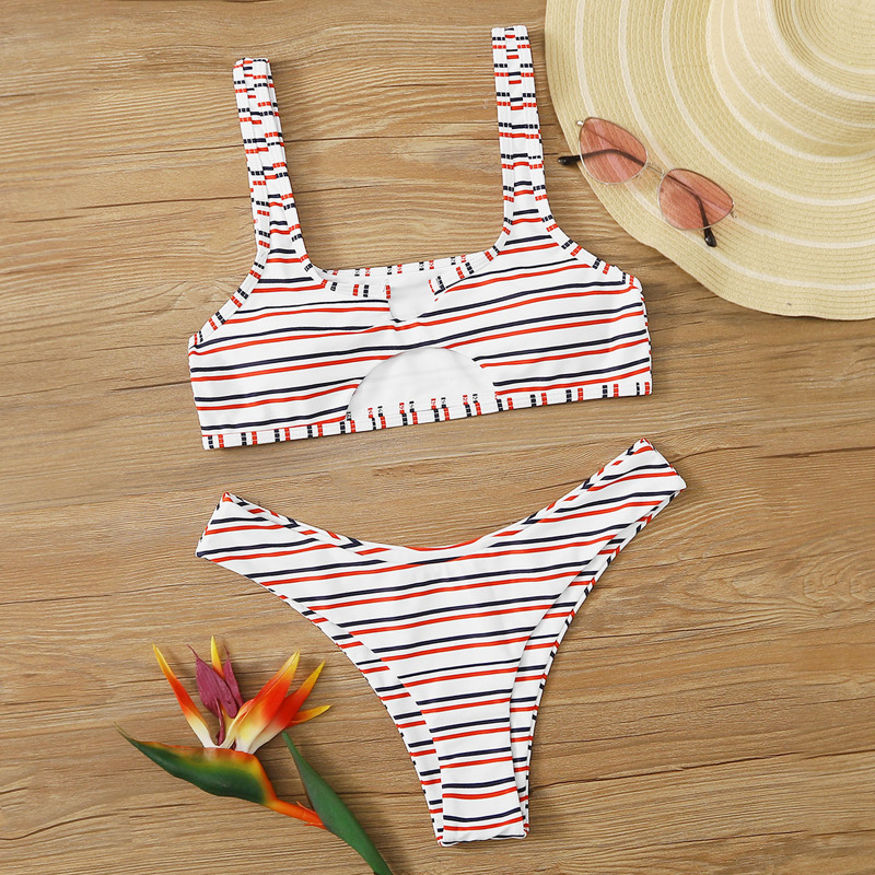 

Cutout Striped Cheeky Bikini Swimsuit, Multicolor