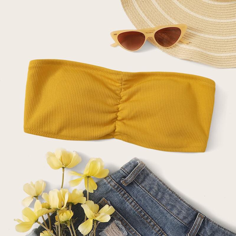 

Ribbed Bandeau Bikini Top, Yellow
