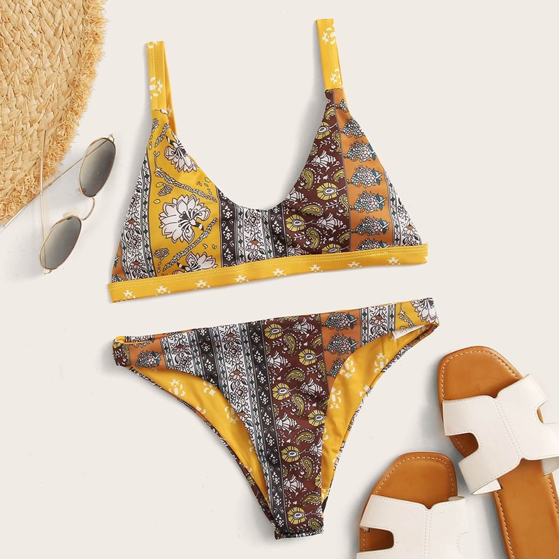 

Aztec Scooped Bikini Swimsuit, Multicolor