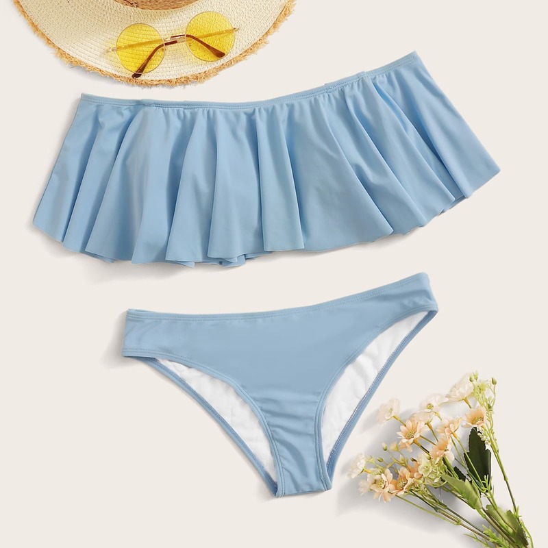 

Blue Flounce Bardot Bikini Swimsuit