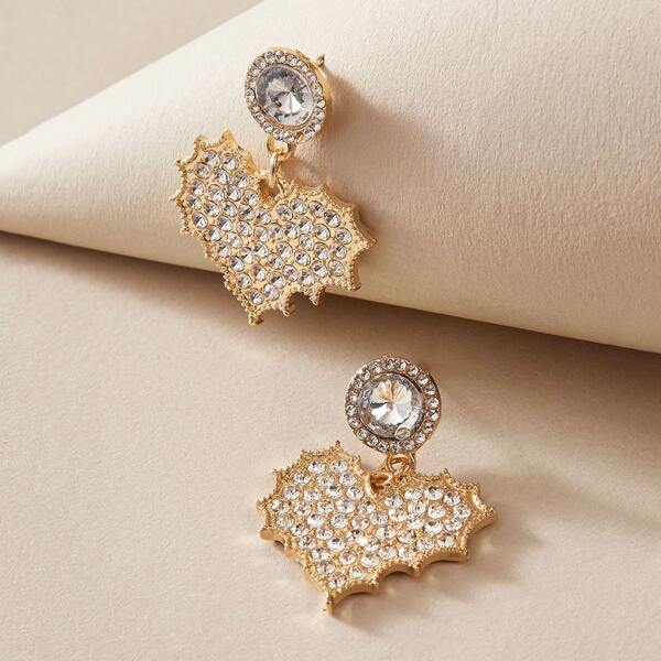 

1pair Rhinestone Decor Heart Decor Drop Earrings, Gold