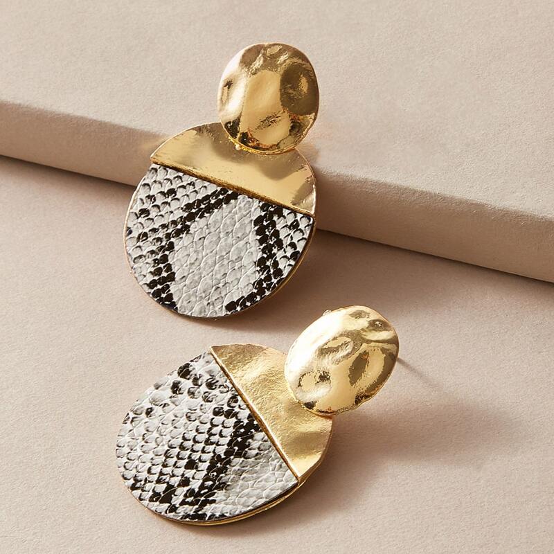 

1pair Snakeskin Pattern Round Earrings, Multicolor