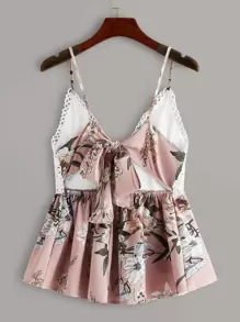 Top de tirante panel con encaje con estampado floral de espalda con cordón - Multicolor - Ver 1