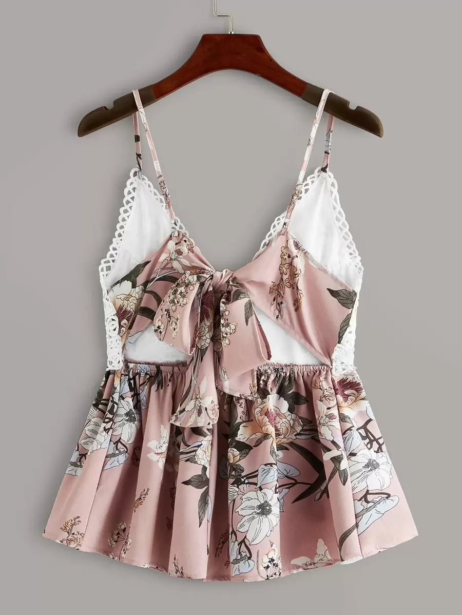 Top de tirante panel con encaje con estampado floral de espalda con cordón - Multicolor - Ver 1