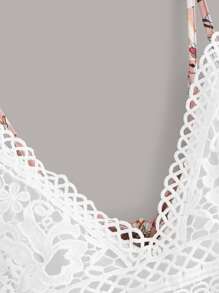 Top de tirante panel con encaje con estampado floral de espalda con cordón - Multicolor - Ver 3