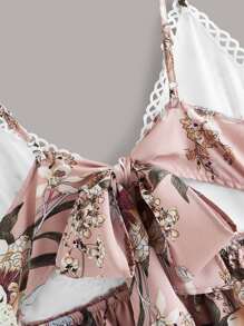 Top de tirante panel con encaje con estampado floral de espalda con cordón - Multicolor - Ver 4