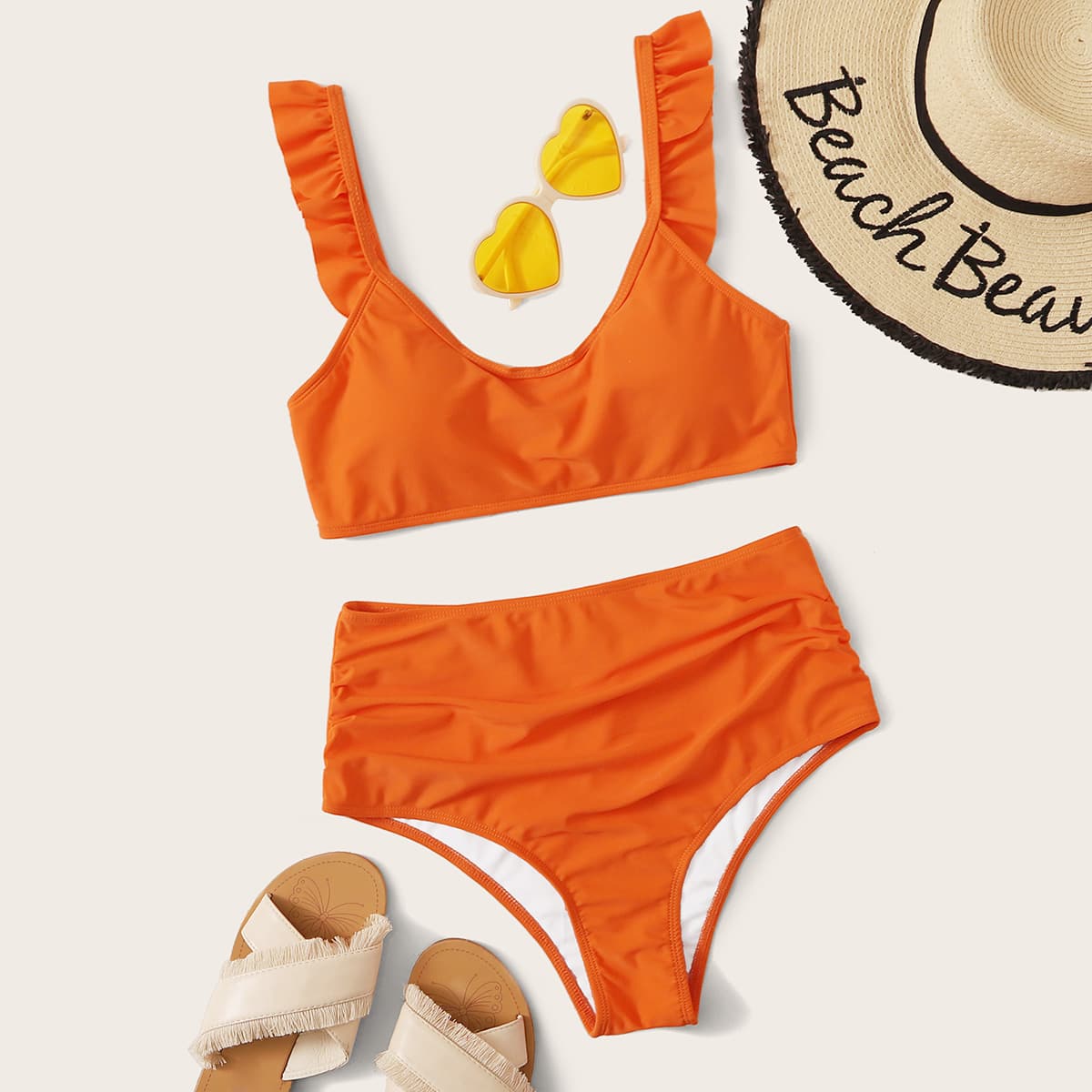 

Ruffle High Waist Bikini Swimsuit, Orange