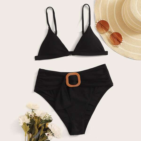 

Triangle High Waisted Bikini Swimsuit, Black