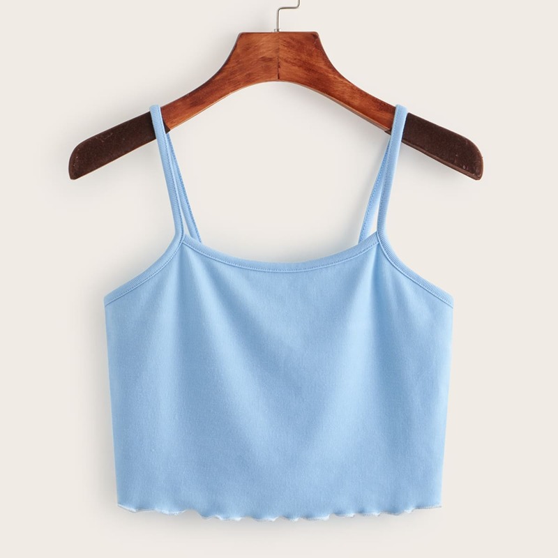 

Solid Ribbed Crop Cami, Blue pastel