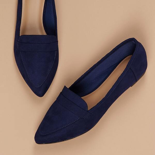 

Pointed Toe Slip On Loafer Flats, Navy blue