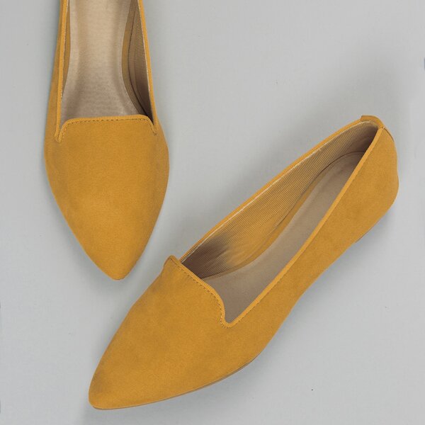 

Pointy Toe Slip On Ballet Flats, Mustard yellow