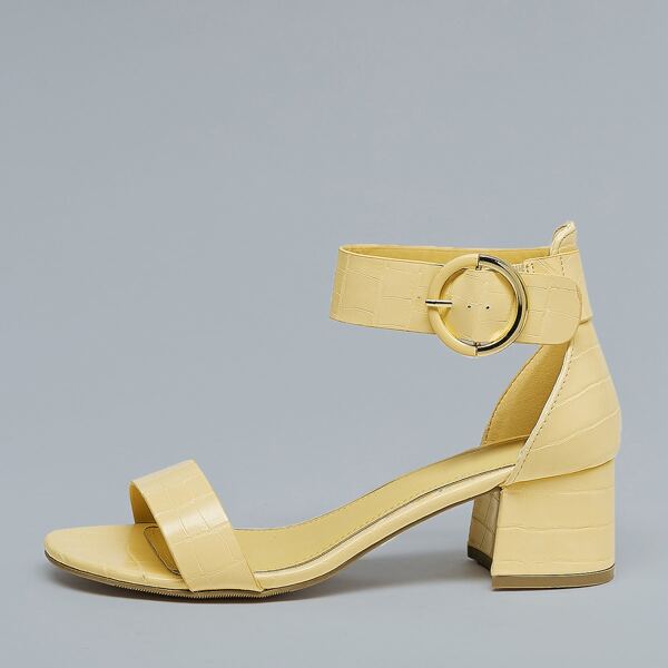 

Alligator Open Toe Ankle Strap Chunky Heel Sandals, Yellow
