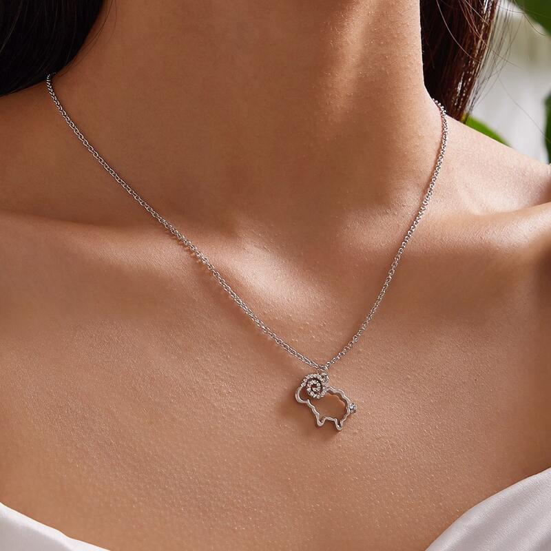 

1pc Sheep Charm Necklace, Silver