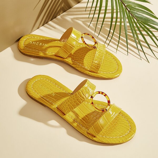 

Croc Embossed O-ring Linked Sliders, Yellow