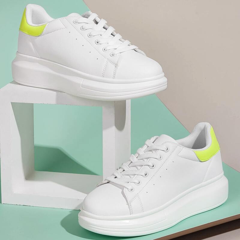

Neon Yellow Panel Lace-up Front Sneakers, White