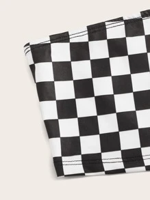 SHEIN 女孩棋盤格短版抹胸上衣和抽繩腰短褲套裝 - 黑與白 - 查看 4