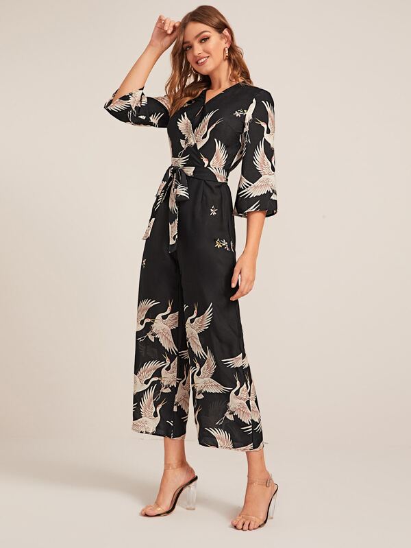 bird print jumpsuit