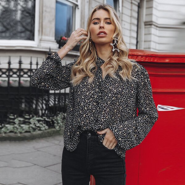 

Lantern Sleeve Leopard Print Blouse, Multicolor