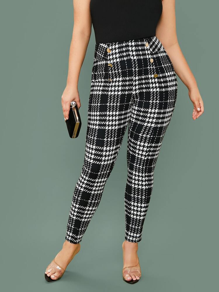 gold plaid pants