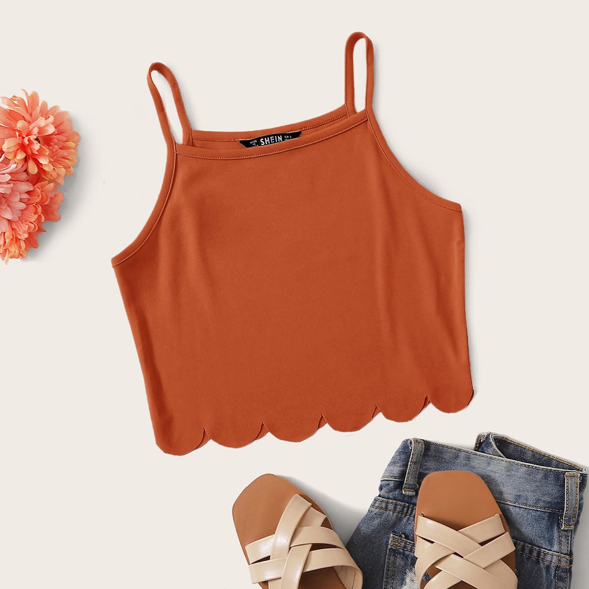 

Scallop Hem Cami Top, Burnt orange