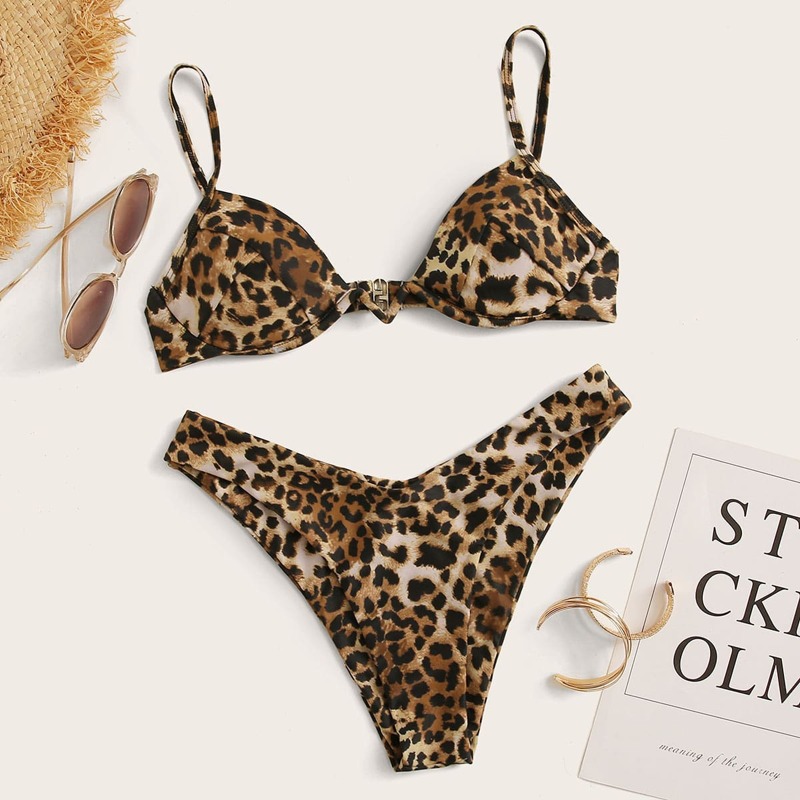 

Leopard Underwire Top With High Cut Bikini, Multicolor