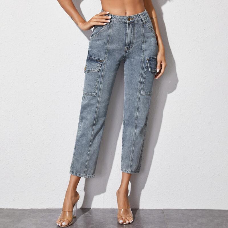 

Flap Pocket Cropped Jeans, Blue